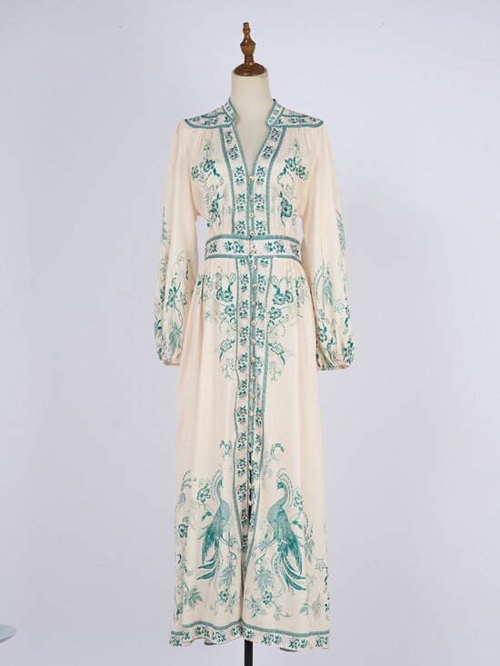 Zimmermann Dresses & Skirts - Vintage Cream & Teal Floral Bird Print Prairie Maxi Dress